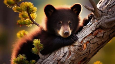 A black Bear cub on a tree wallpaper