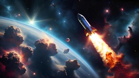 Into the Cosmos: A Rocket's Journey wallpaper