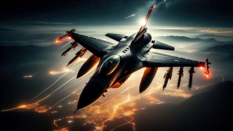F-16 fighting falcon on a night flight wallpaper