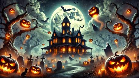Haunting Halloween Nightscape: AI Art Masterpiece wallpaper