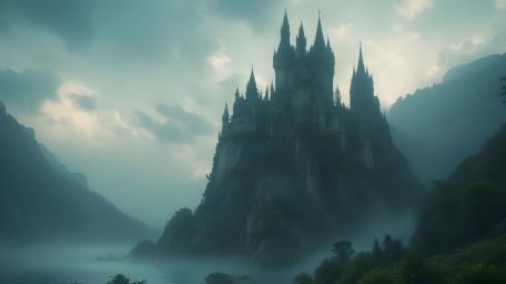 Misty Gothic Castle in a Medieval Fantasy Realm wallpaper