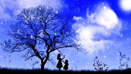 Starry Night Bonding Under the Tree wallpaper