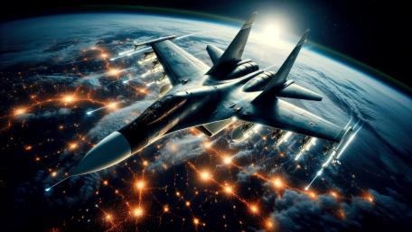 Sukhoi Su-57 on a night flight flying high up in the sky wallpaper