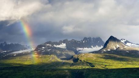 Rainbow Over Majestic Peaks wallpaper