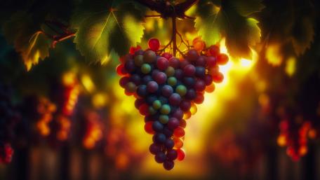 A bunch of Grapes hanging from a vine wallpaper