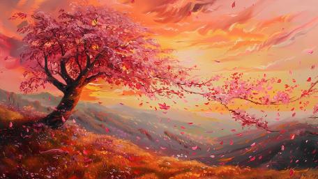 Ethereal Sunset Under the Pink Tree wallpaper