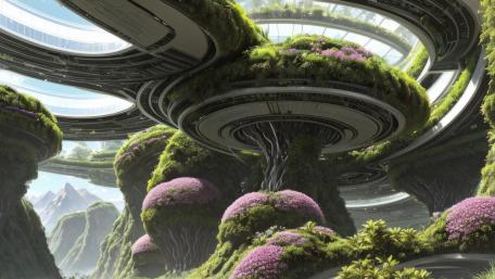 Futuristic hanging gardens wallpaper