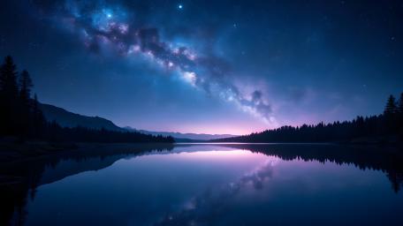 Heavenly Reflections: A Starry Night Lake Scene wallpaper