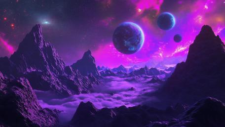 Mystical Moons and Purple Planet Vista wallpaper