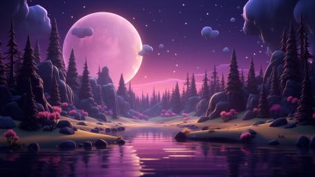 Enchanted Moonlit Valley in Purple Hues wallpaper