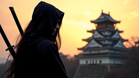 Ninja Girl at Sunset Palace wallpaper