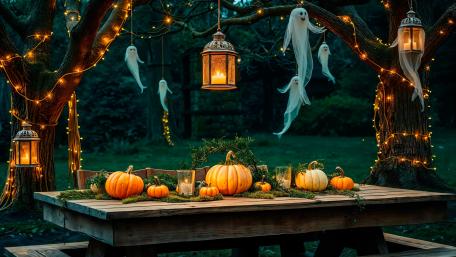 Enchanting Halloween Evening in the Garden wallpaper