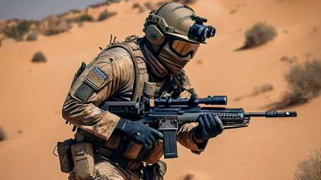 Desert Duty: Camouflaged Warrior in Action wallpaper