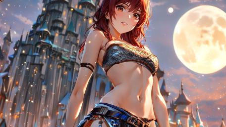 Mystical Night with Anime Beauty wallpaper