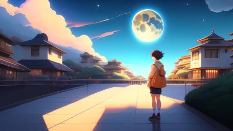 Moonlit Wanderlust in Anime Nightscape wallpaper