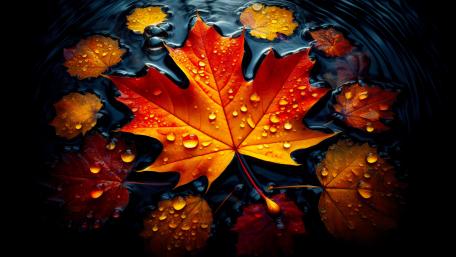 Fall-colour leaves in water wallpaper