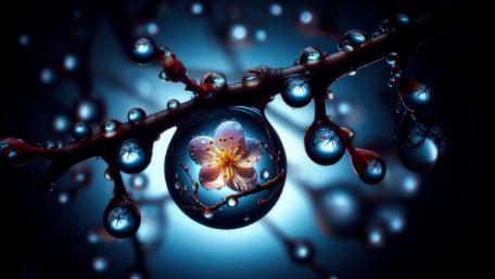 Water droplets hanging from a twig wallpaper