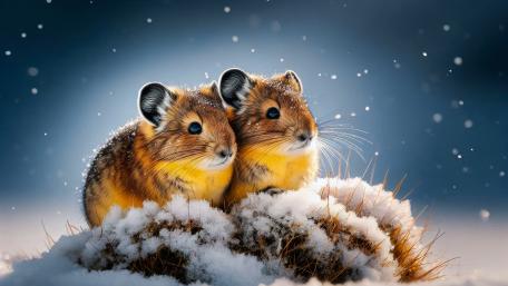 Two Pikas close to each other in Winter wallpaper