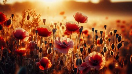 Poppy flowers in the morning sun wallpaper