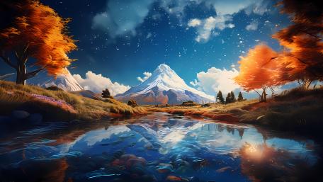 Majestic Mountain Serenity in Vibrant Colors wallpaper