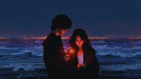 Romantic Night by the Seaside wallpaper