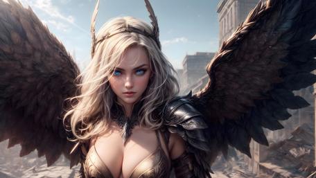 Mistress of the Skies: Winged Guardian in Armored Elegance wallpaper