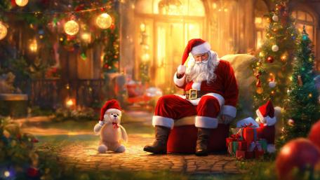 Santa's Cozy Christmas Eve Scene wallpaper
