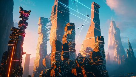Futuristic Skyscrapers in a Cyberpunk Realm wallpaper