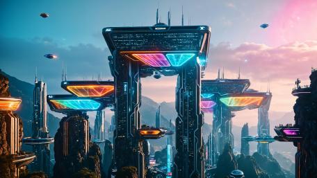 Neon Horizon Futuristic Cityscape wallpaper