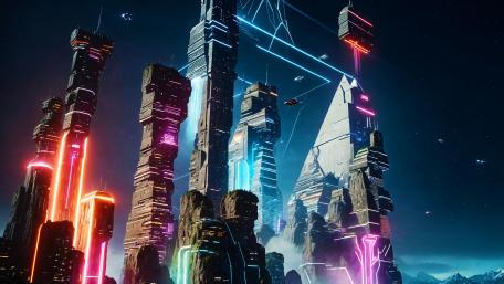 Neon Skyscrapers of a Futuristic Cyberpunk City wallpaper