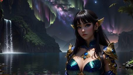 Mystical Warrior Beneath Enchanted Skies wallpaper