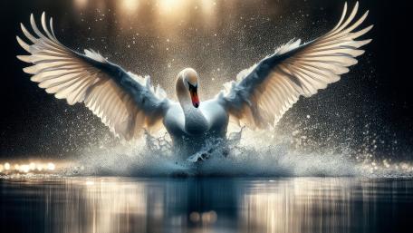 Splash heavy landing on the water of a swan wallpaper