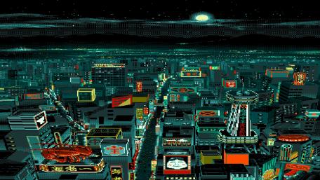 Pixelated Cityscape Under a Starry Night Sky wallpaper