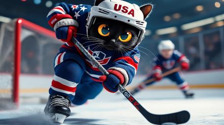 Black Cat on Ice: Hockey Prowess Unleashed wallpaper