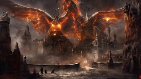 Fiery Demons Unleashed in a Gothic Realm wallpaper