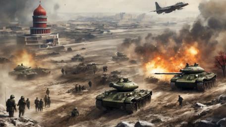 Armored Dominance in a Fiery Battlefield wallpaper