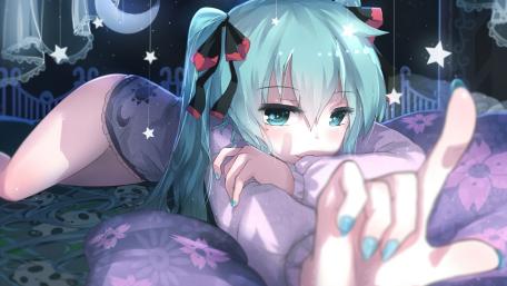 Starry Night with Miku's Dreamy Gaze wallpaper