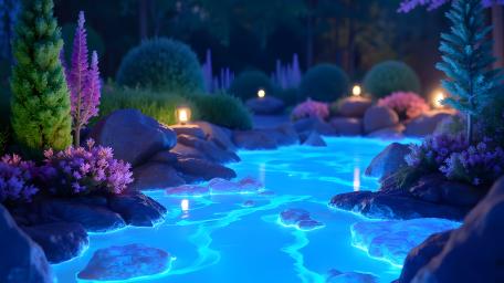 Serene Garden Oasis in Moonlit Glow wallpaper