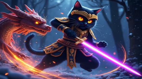Black Cat Laser Warrior in Enchanted Forest wallpaper