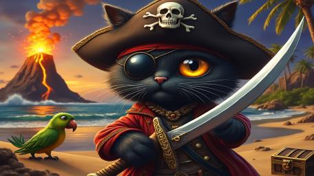 Pirate Cat's Tropical Adventure Tale wallpaper
