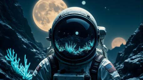 Fantasy Astronaut Among Moonlit Dreams wallpaper