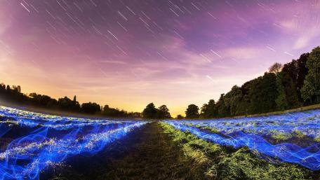 Star Trails Over Vibrant Fantasy Fields wallpaper