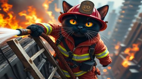 Black Cat Firefighter on Duty! wallpaper