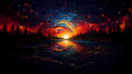 Sunset Serenity in a Fantasy World wallpaper