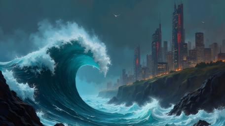 Tidal Fantasy Cityscape in 4K Evening Light wallpaper