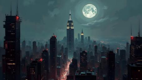 Empire State Dreams Under a Full Moon wallpaper