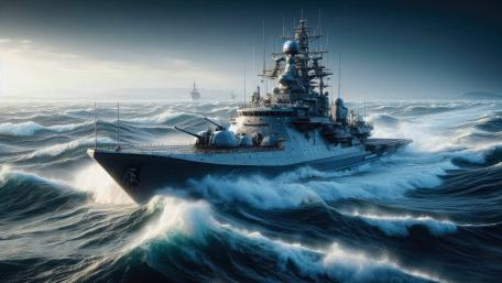 A war ship in rough seas, sailing ahead wallpaper