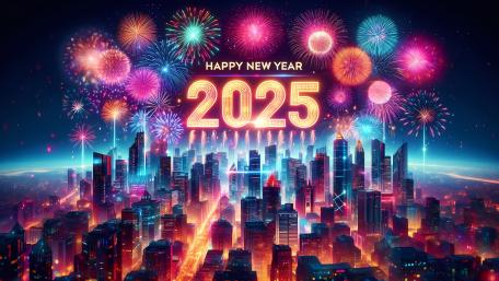 Vibrant 2025 New Year Celebration in Metropolis wallpaper