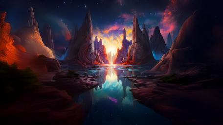 Alien Dawn Reflection in a Fantasy World wallpaper