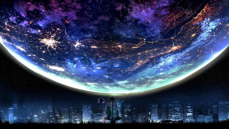 Epic Night Sky Over Cityscape wallpaper